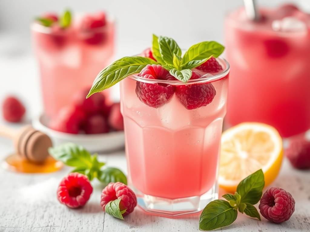 Limonada de albahaca y frambuesa