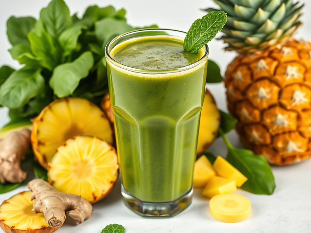 Smoothie de piña, espinaca y jengibre