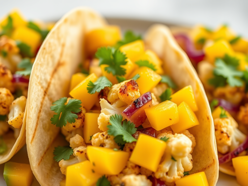 Tacos de coliflor con salsa de mango