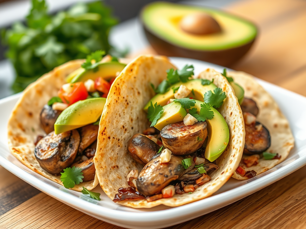 Tacos de portobello y aguacate