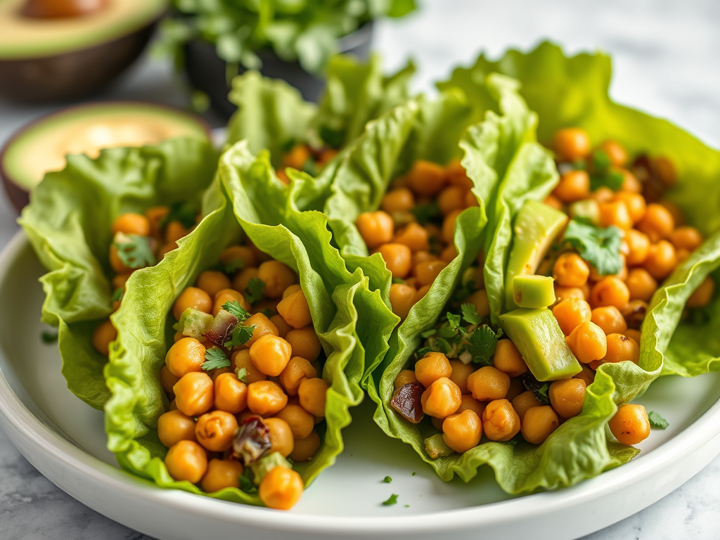 Wraps de lechuga con garbanzos y aguacate