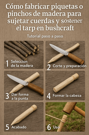 Cómo fabricar piquetas o pinchos de madera para sujetar cuerdas y sostener el tarp en bushcraft