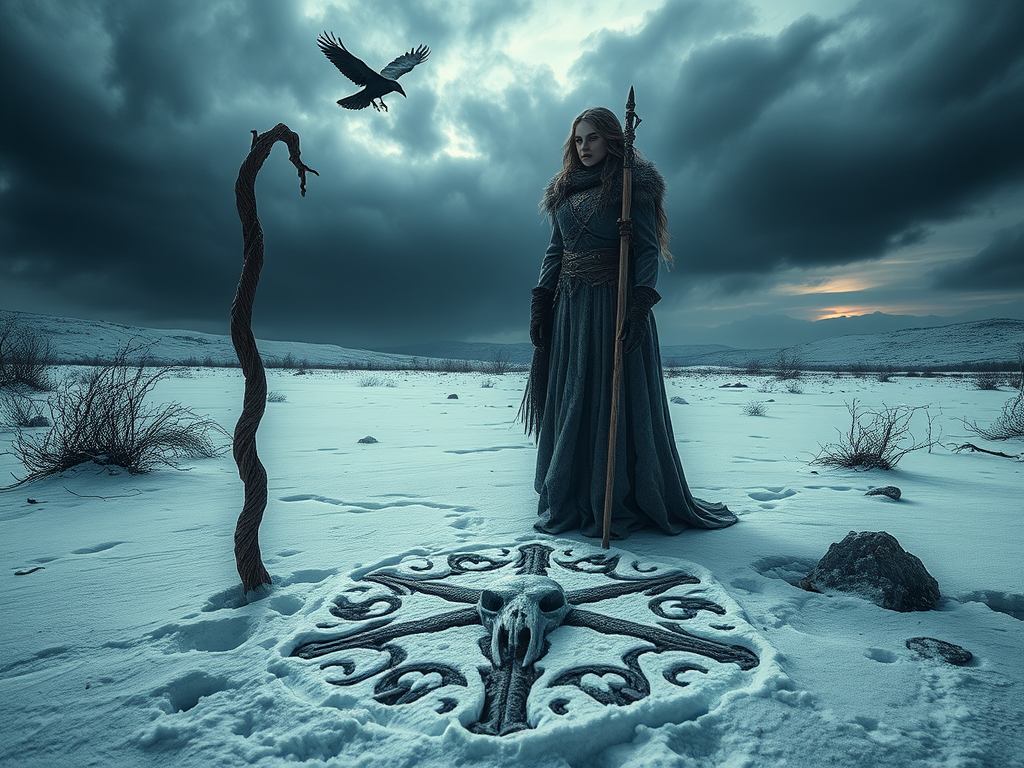 El viaje de Odin al abismo. Thorbjǫrg Litilvǫlva leyendo runas vikingas